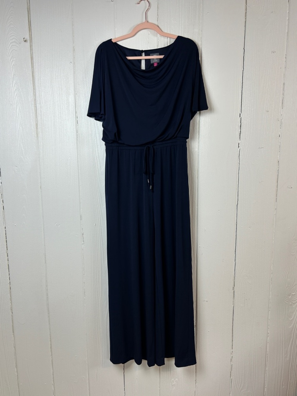 Vince Camuto Navy Draped Short Sleeve Jumpsuit with Drawstring Waist size M